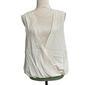 Chelsea & Walker Ivory Silk Lace Wrap Blouse 8 Sleeveless Asymmetrical NWT